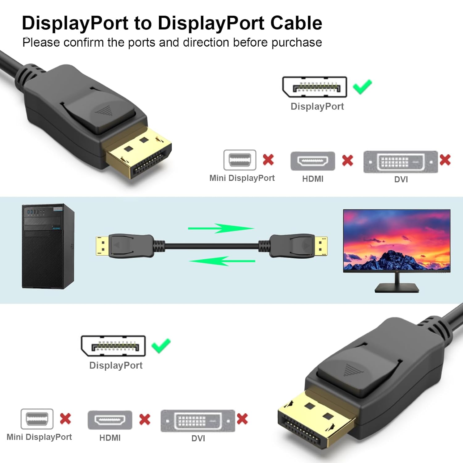 DisplayPort to DisplayPort Cable 4K 60HZ, DP Male to Male Cable Support 4K Resolution and Full 1080P HD with Video and Audio Compatible with HDTV, Projectors and Monitors, 1.8 Metres