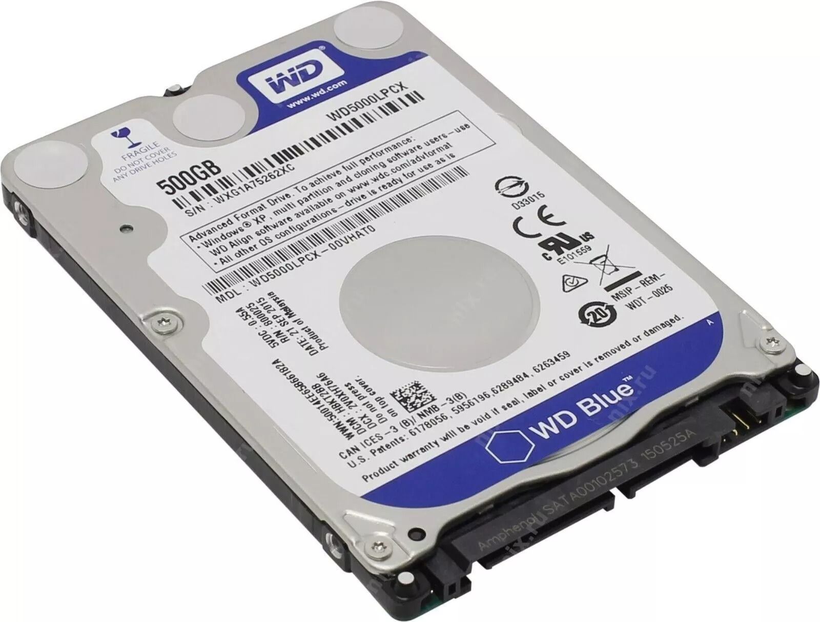 WD Blue 500GB Laptop HDD 2.5" 5400RPM SATA 6Gb/s 8MB Cache WD5000LPVX | 500GB WD Blue Laptop Internal Harddrive