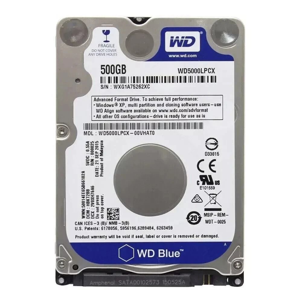 WD Blue 500GB Laptop HDD 2.5" 5400RPM SATA 6Gb/s 8MB Cache WD5000LPVX | 500GB WD Blue Laptop Internal Harddrive