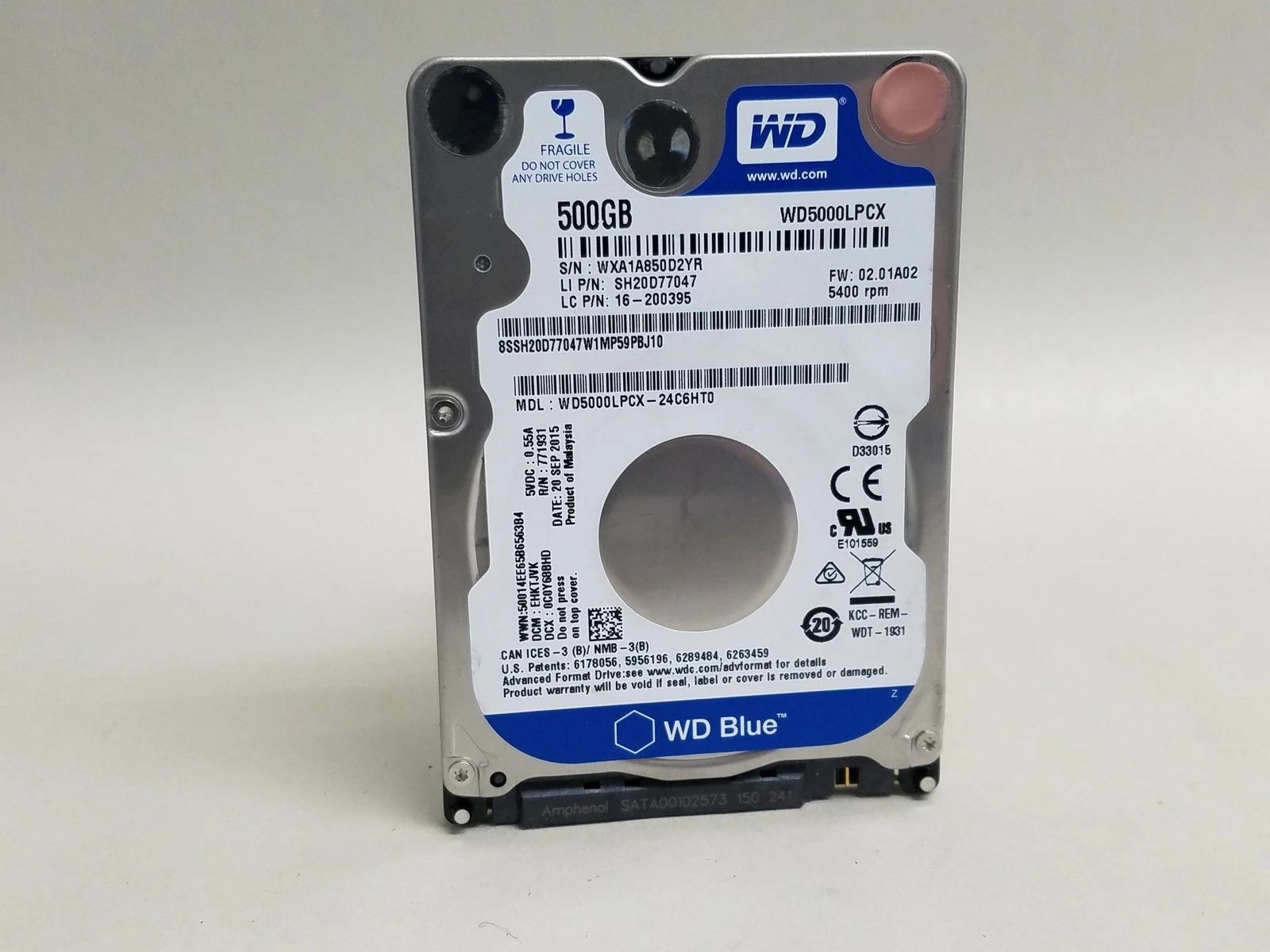 WD Blue 500GB Laptop HDD 2.5" 5400RPM SATA 6Gb/s 8MB Cache WD5000LPVX | 500GB WD Blue Laptop Internal Harddrive
