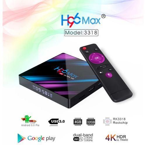 H96 Max-3318 4K Ultra HD Android TV Box With Remote Controller, Android 10.0, RK3318 Quad-Core 64bit 4GB RAM AND 32GB ROM, WiFi 2.4G/5G, Bluetooth 4.0,