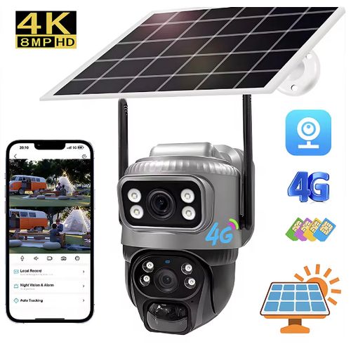 4G SIM CARD Solar PIR Ptz Camera With Dual Lens Camera With 7.5W Solar Panel