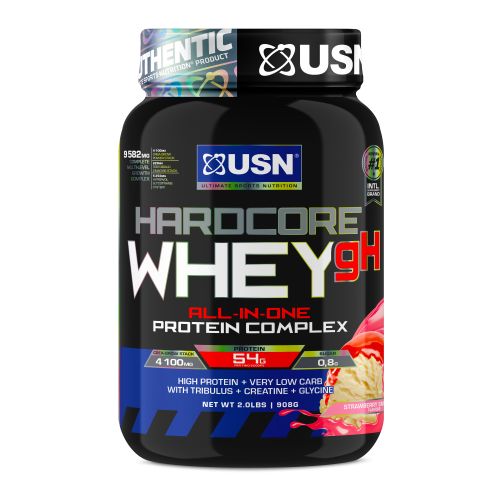 USN Hardcore Whey GH All-in-One Protein - 908 Grams (2 Lbs) - Strawberry