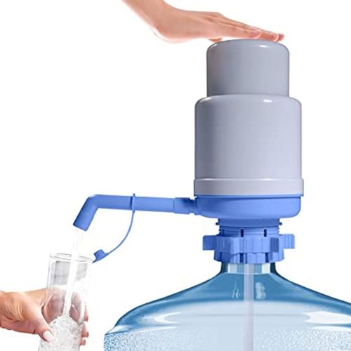 Manual Water Dispenser Portable High Quality Hand Press Water Pump Dispenser With Pressure Relief Valve For no Drips Fit All Bottle Size Original - Grey/ Blue Color.