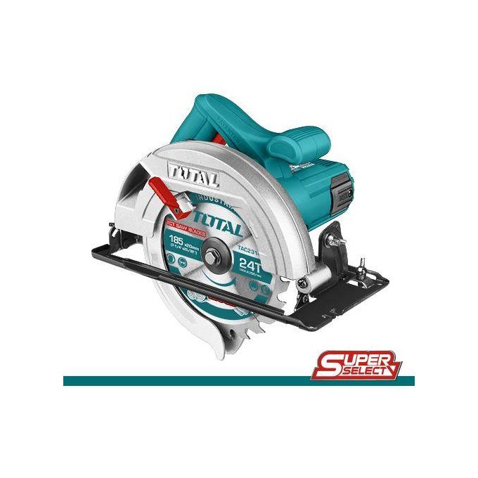TOTAL 1400W Circular Saw, Heavy Duty Wood Cutting Tool Powerful Motor, 185mm Blade Diameter, Vacuum Cleaner Adaptor, Aluminium Guard