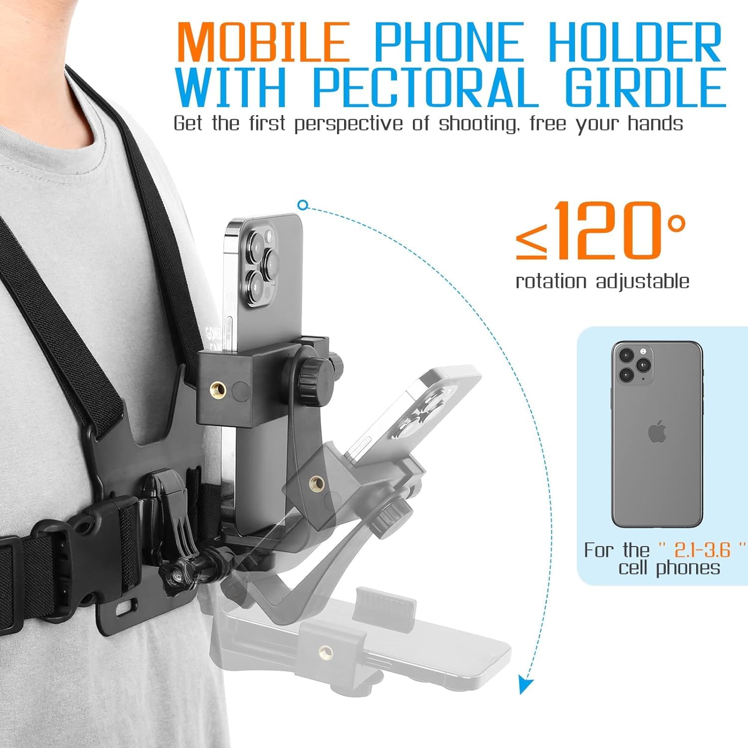 Mobile Phone Chest Mount Harness Strap Cell Phone Holder Mount for Video Recording Bike/Kayak/Fishing/Skateboard POV/VLOG for DJI GOPRO/SUPTig Action Camera