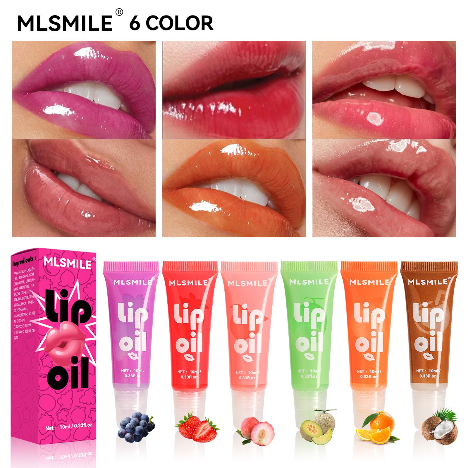 3pcs  Fruity Lip Oil, Deep Moisturizing Lipstick, Mirror Gloss Lip Glaze, Fuller Lips, 6 Fruits Strawberry/Grape/Cantaloupe/Orange/Coconut/Peach