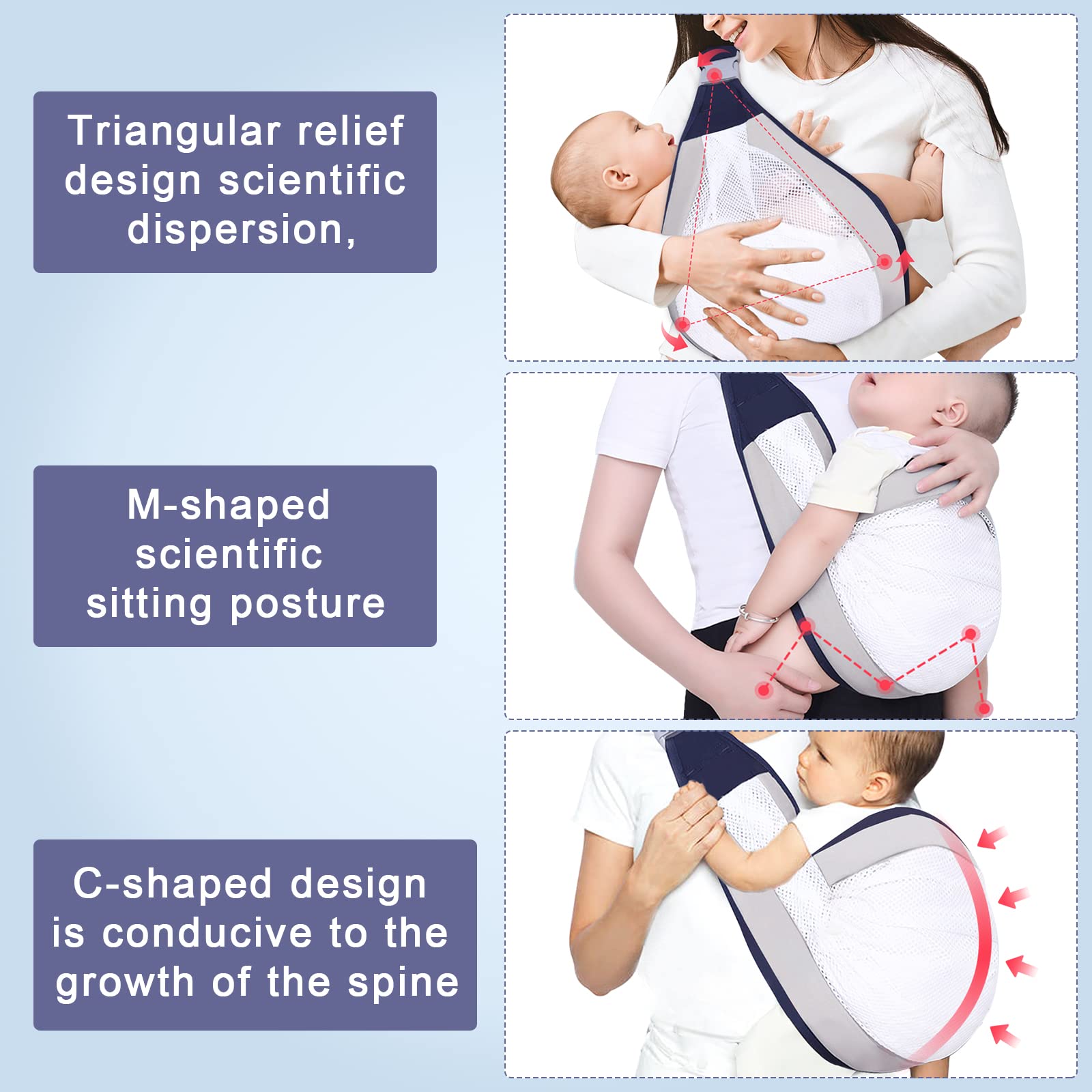 Baby S-ling Carrier，Adjustable Holder,Ergonomic Strap,Shoulder Labor-Saving Baby Half Wrapped S-ling Hip Carrier with Breathable Mesh for Newborn 0009