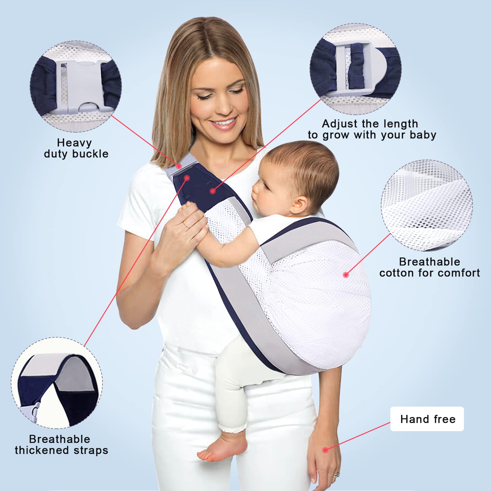 Baby S-ling Carrier，Adjustable Holder,Ergonomic Strap,Shoulder Labor-Saving Baby Half Wrapped S-ling Hip Carrier with Breathable Mesh for Newborn 0009
