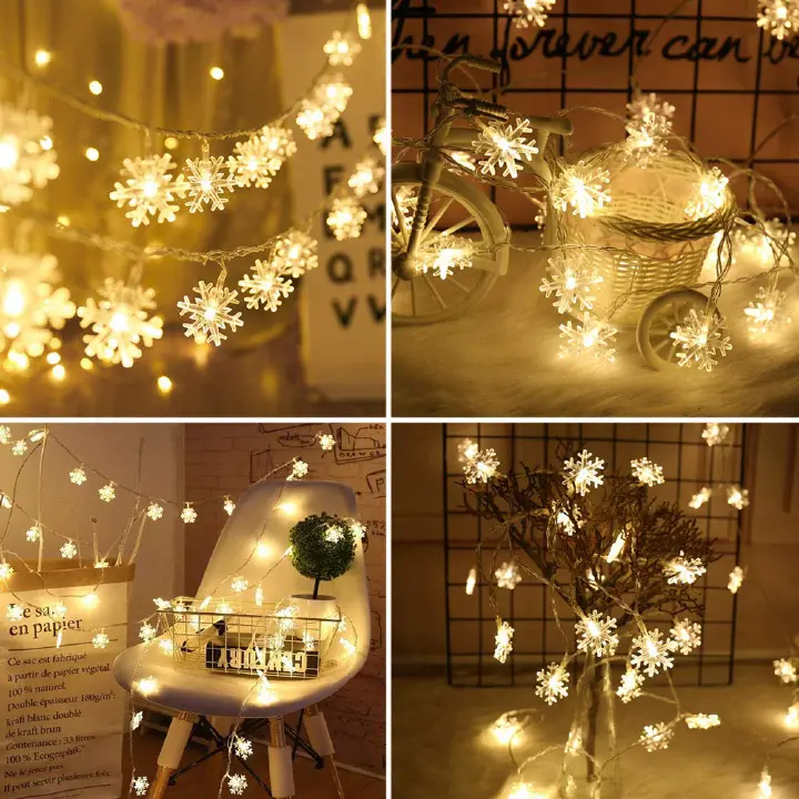 Snowflake Lights, 1.5m to 10m,10 to 80 LED Christmas/Festival Twinkle Snowflake String Lights,Battery Operated, 8 Modes Twinkle Light Waterproof for Outdoor Indoor Tree Room Decor, Warm White 1025