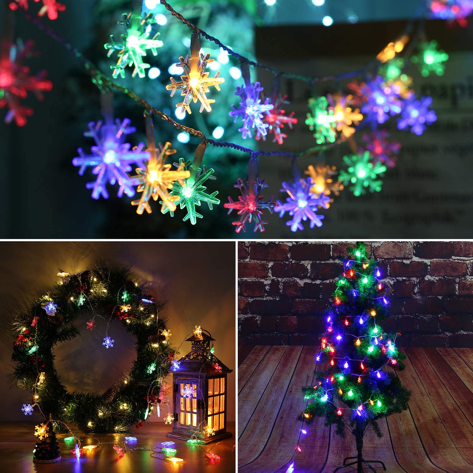 Snowflake Lights, 1.5m to 10m,10 to 80 LED Christmas/Festival Twinkle Snowflake String Lights,Battery Operated, 8 Modes Twinkle Light Waterproof for Outdoor Indoor Tree Room Decor, Warm White 1025