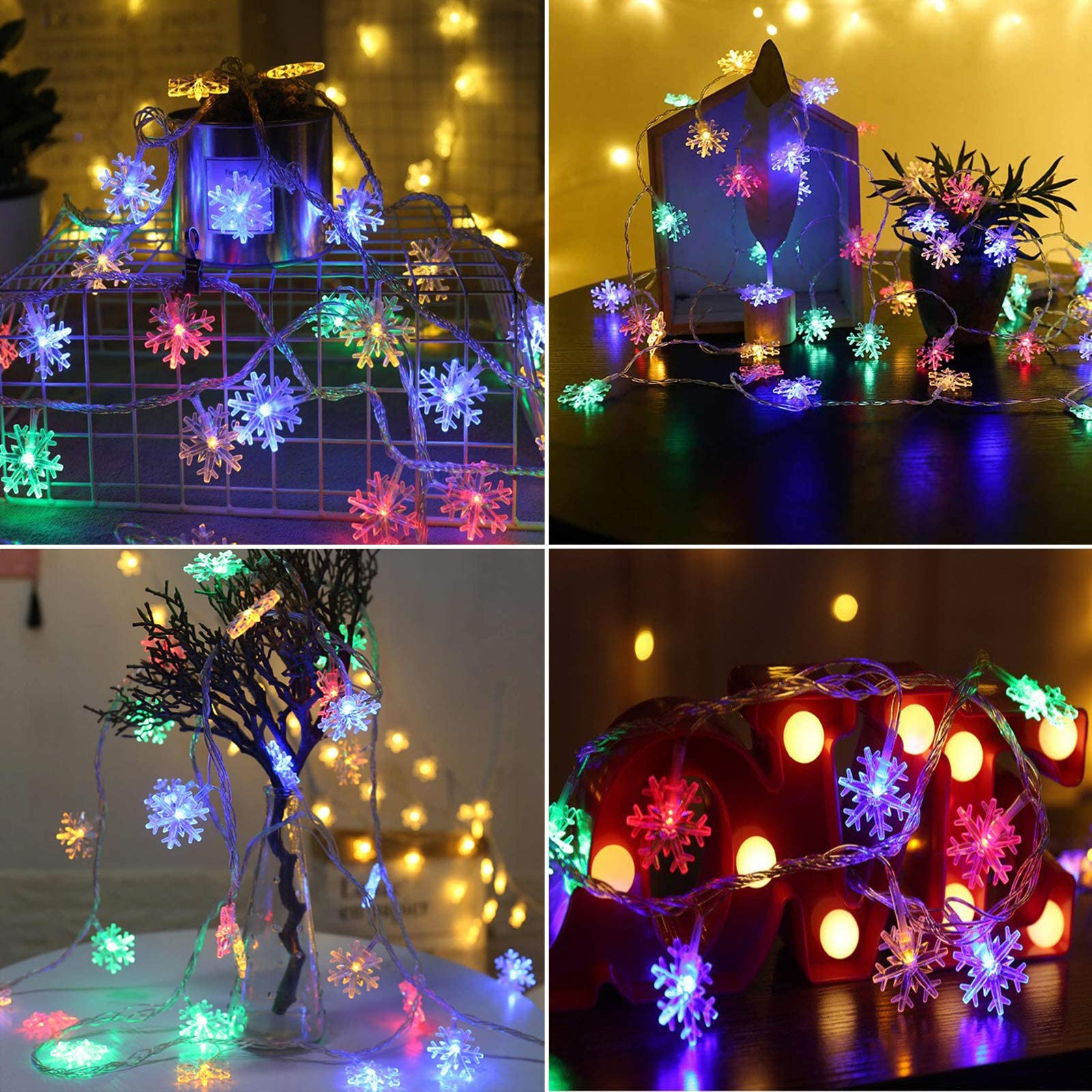 Snowflake Lights, 1.5m to 10m,10 to 80 LED Christmas/Festival Twinkle Snowflake String Lights,Battery Operated, 8 Modes Twinkle Light Waterproof for Outdoor Indoor Tree Room Decor, Warm White 1025
