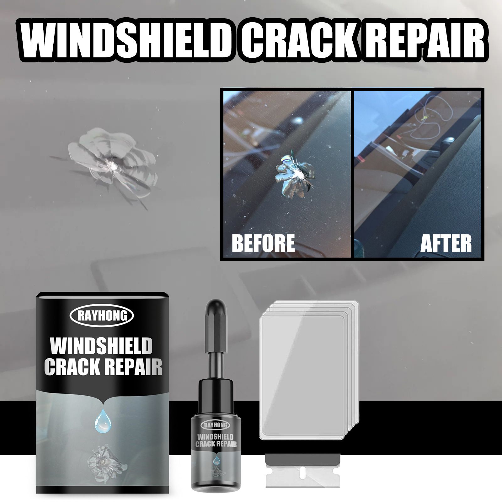 Windshield Crack Repair Kit, Car Window Cracks Gone Glass Repair Fluid, Windshield Repair Resin, Windshield Crack Repair Fluid Window, Nano Glass Repair Kit for Chips and Cracks 20ml Set（bllh106y）