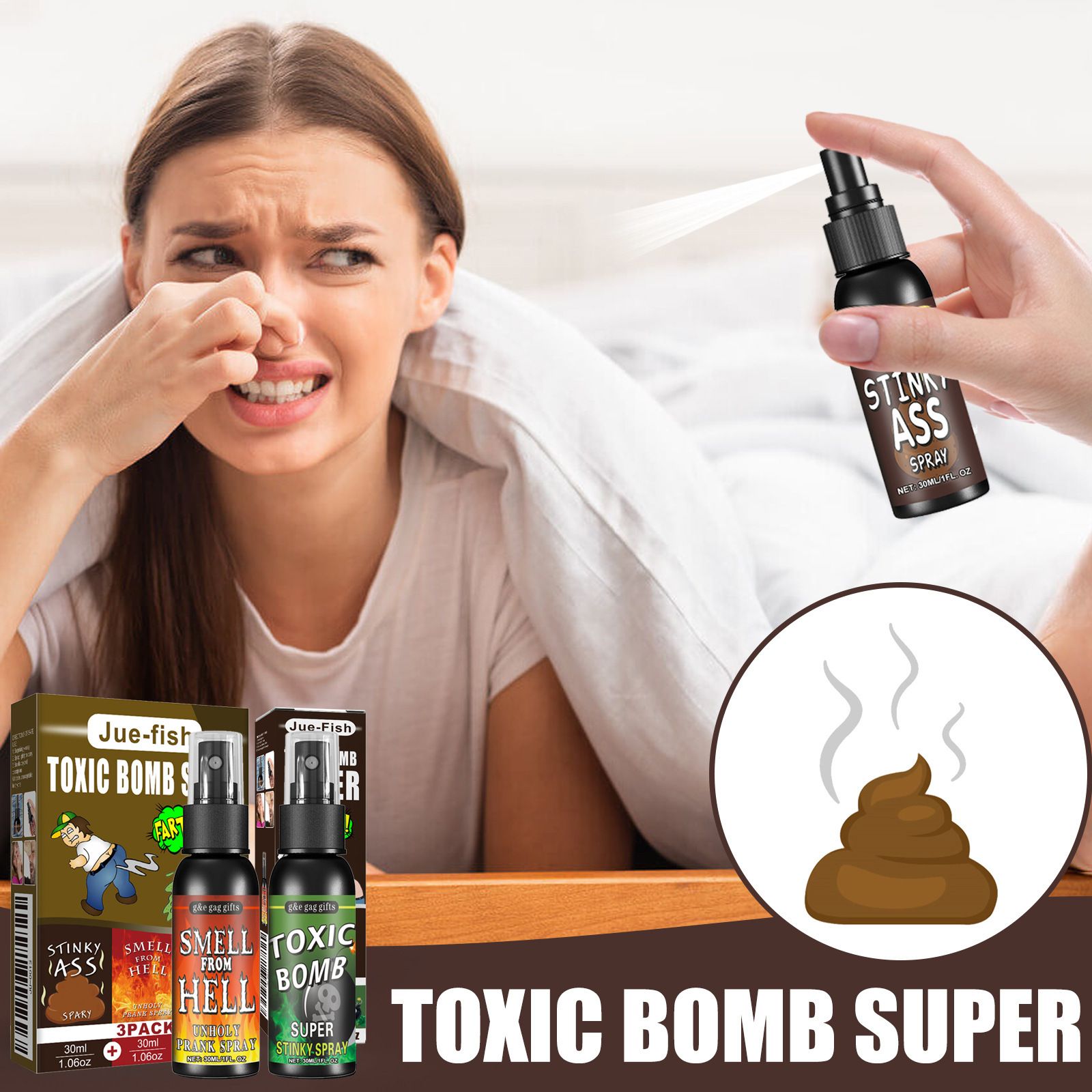 3PCS Fart Spray Extra Strong Long Lasting, Fart Spray for Pranks, Liquid Assfart Spray, Funny Gag Gifts for Adults or Kids, Stink Spray Kit for Adult or Children's Toys,Prank Adult Jokes Gift