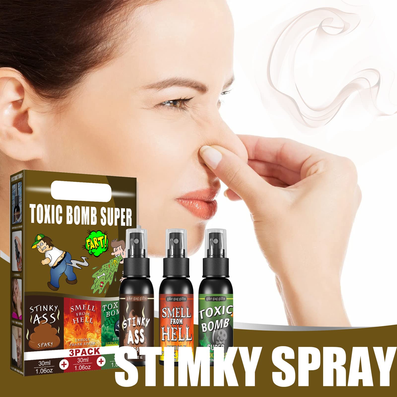 3PCS Fart Spray Extra Strong Long Lasting, Fart Spray for Pranks, Liquid Assfart Spray, Funny Gag Gifts for Adults or Kids, Stink Spray Kit for Adult or Children's Toys,Prank Adult Jokes Gift