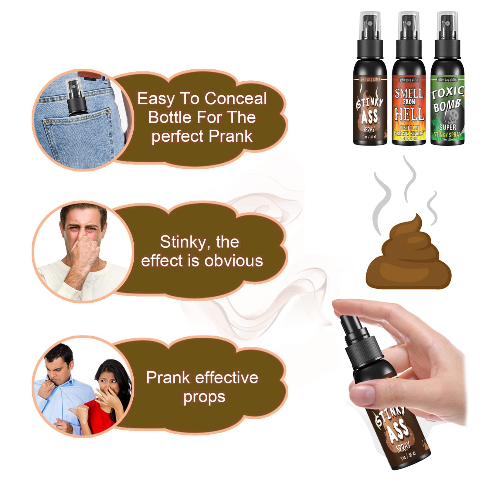 3PCS Fart Spray Extra Strong Long Lasting, Fart Spray for Pranks, Liquid Assfart Spray, Funny Gag Gifts for Adults or Kids, Stink Spray Kit for Adult or Children's Toys,Prank Adult Jokes Gift