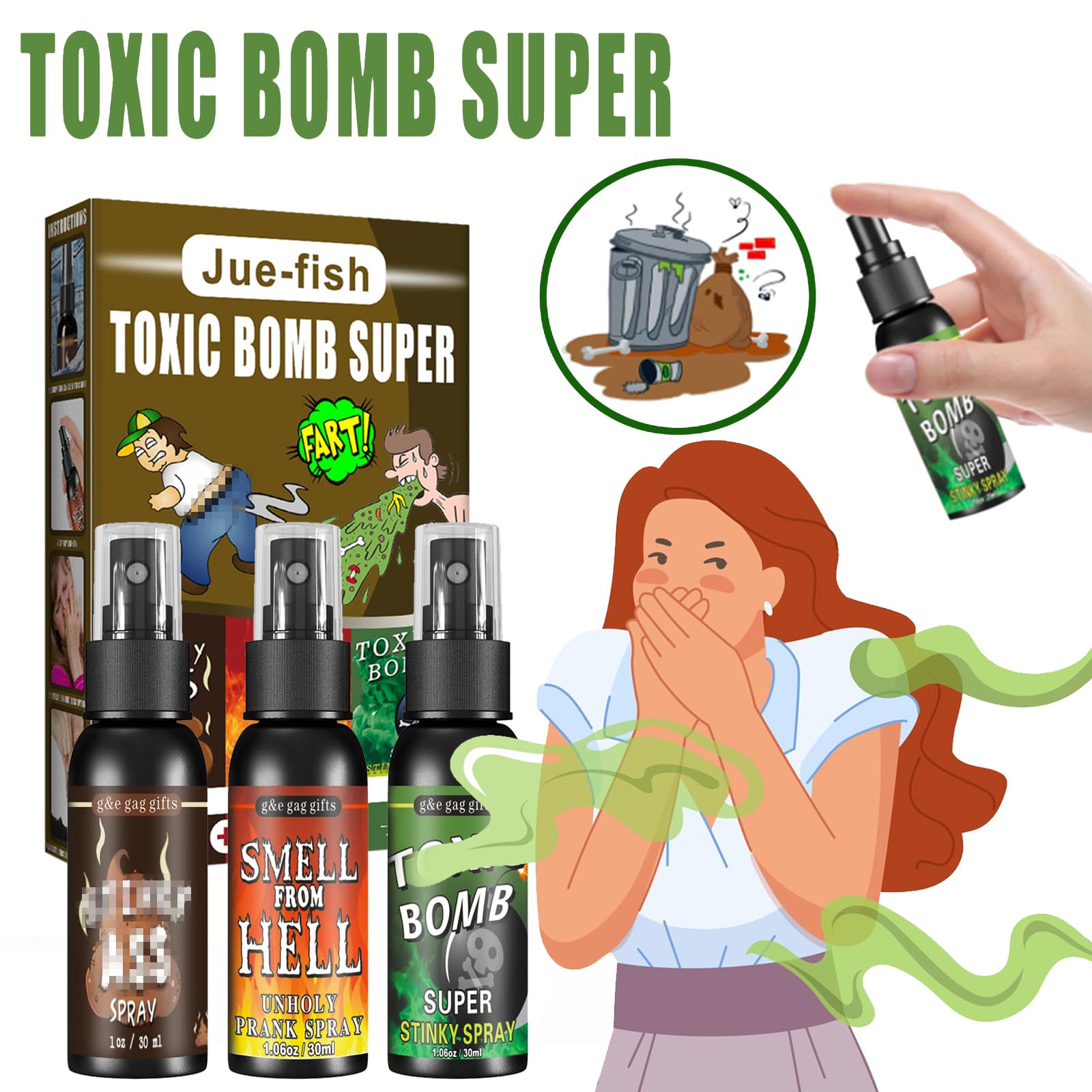 3PCS Fart Spray Extra Strong Long Lasting, Fart Spray for Pranks, Liquid Assfart Spray, Funny Gag Gifts for Adults or Kids, Stink Spray Kit for Adult or Children's Toys,Prank Adult Jokes Gift