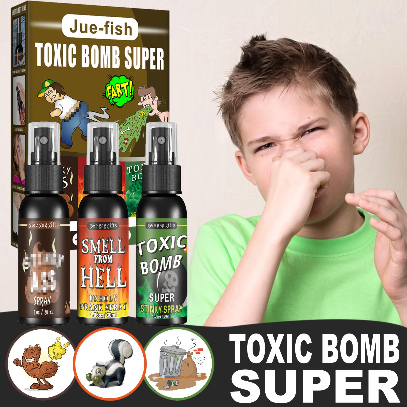 3PCS Fart Spray Extra Strong Long Lasting, Fart Spray for Pranks, Liquid Assfart Spray, Funny Gag Gifts for Adults or Kids, Stink Spray Kit for Adult or Children's Toys,Prank Adult Jokes Gift