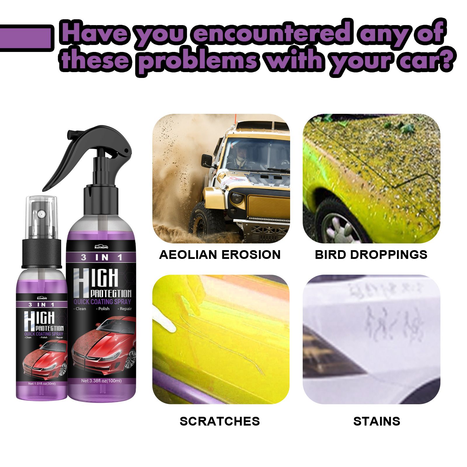 3 in 1 High Protection Quick Coating Spray,3 in 1 High Protection Fast Car Ceramic Coating Spray, Car Scratch Nano Repair Spray, Fast car Coating Spray, Easy to use and Clean,Fast fine Scratch Repair