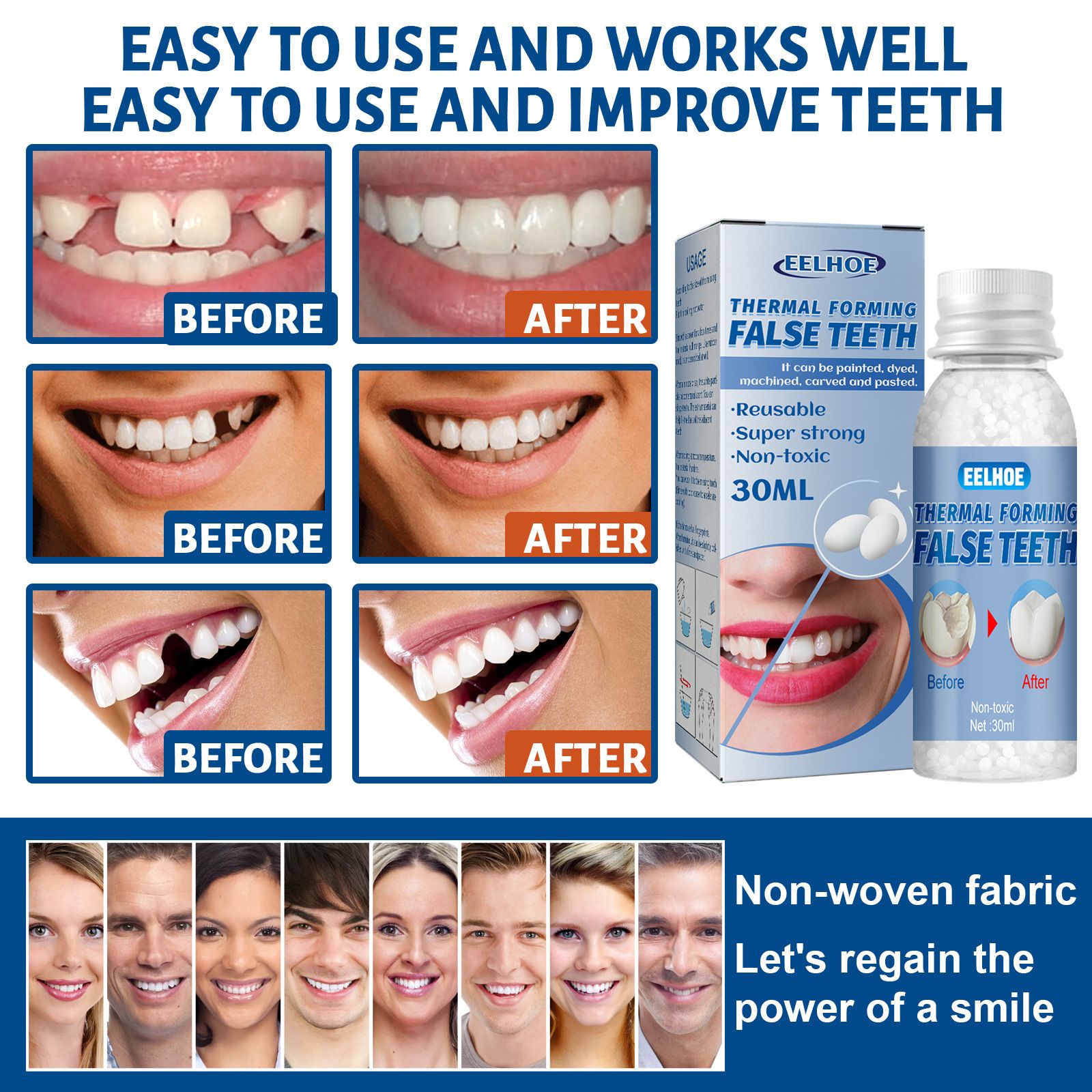Tooth Repair-Filling Fix The Missing and Broken Tooth or Adhesive The Denture Fake Teeth,Shapeable dental adhesive, denture decoration, temporary filling, dental adhesive, filling of cavities and gaps