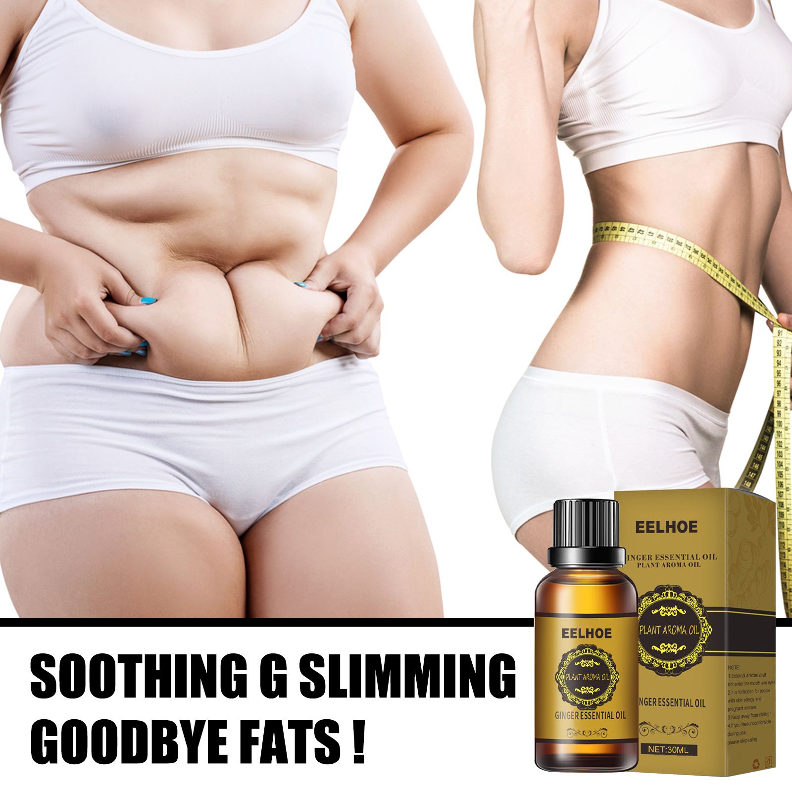 Ginger Slimming Essential Oil, firming and tightening the abdomen, reducing the belly, shaping the thighs and hands of excess fat, natural plant extracts, massage use