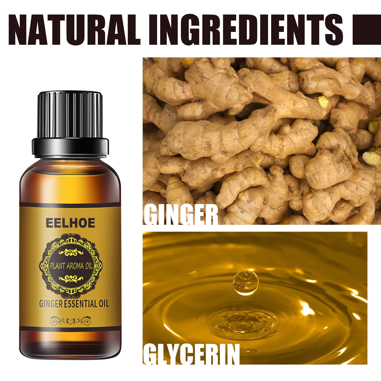 Ginger Slimming Essential Oil, firming and tightening the abdomen, reducing the belly, shaping the thighs and hands of excess fat, natural plant extracts, massage use