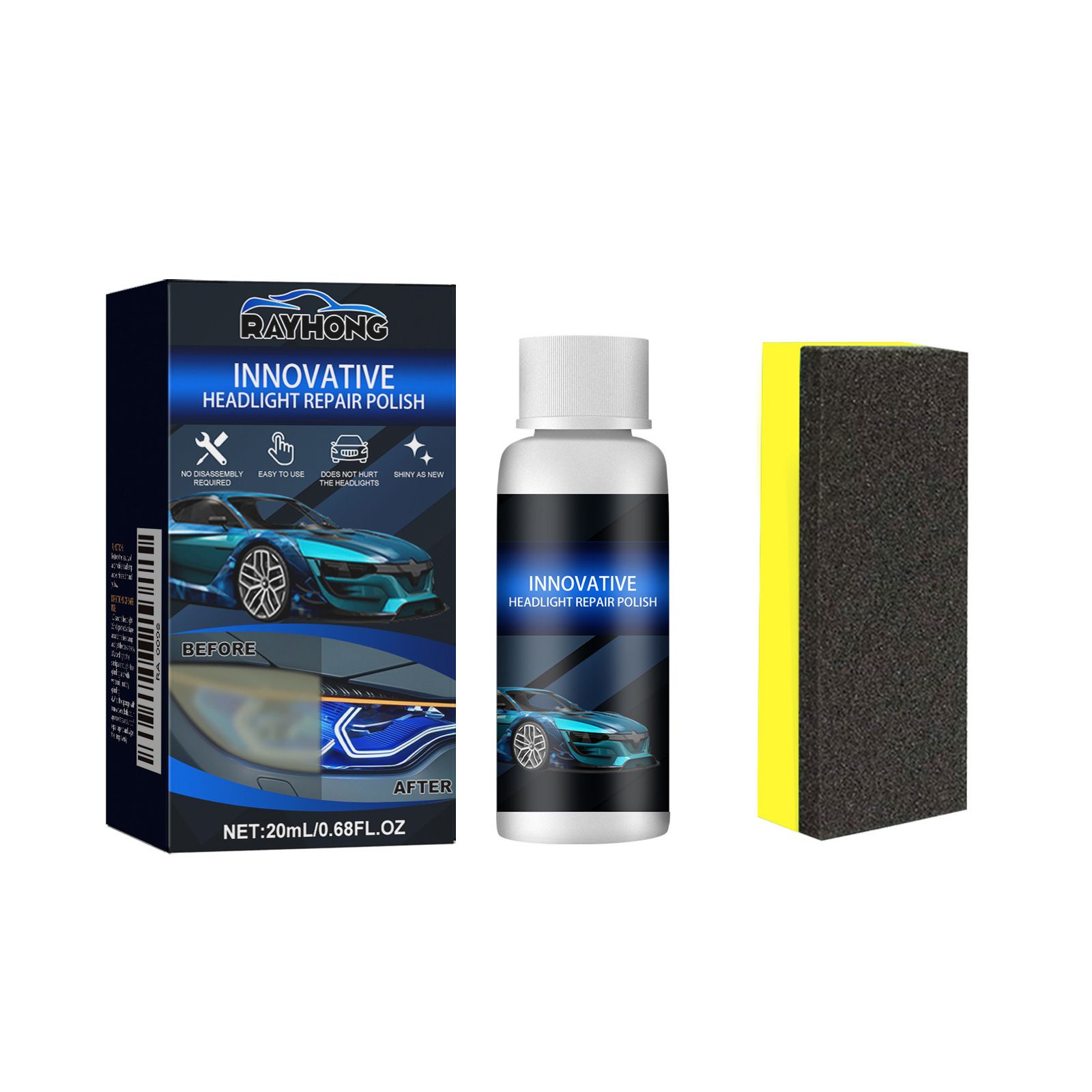 INNOVATIVE HEADLGHT REPAIR POUSH ! Car headlight restoration liquid, car lamp crystallisation refurbishment restorer, lampshade yellow to white bright, fuzzy to clear