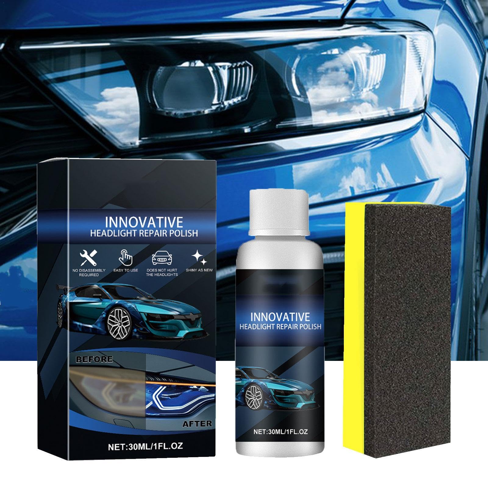 INNOVATIVE HEADLGHT REPAIR POUSH ! Car headlight restoration liquid, car lamp crystallisation refurbishment restorer, lampshade yellow to white bright, fuzzy to clear