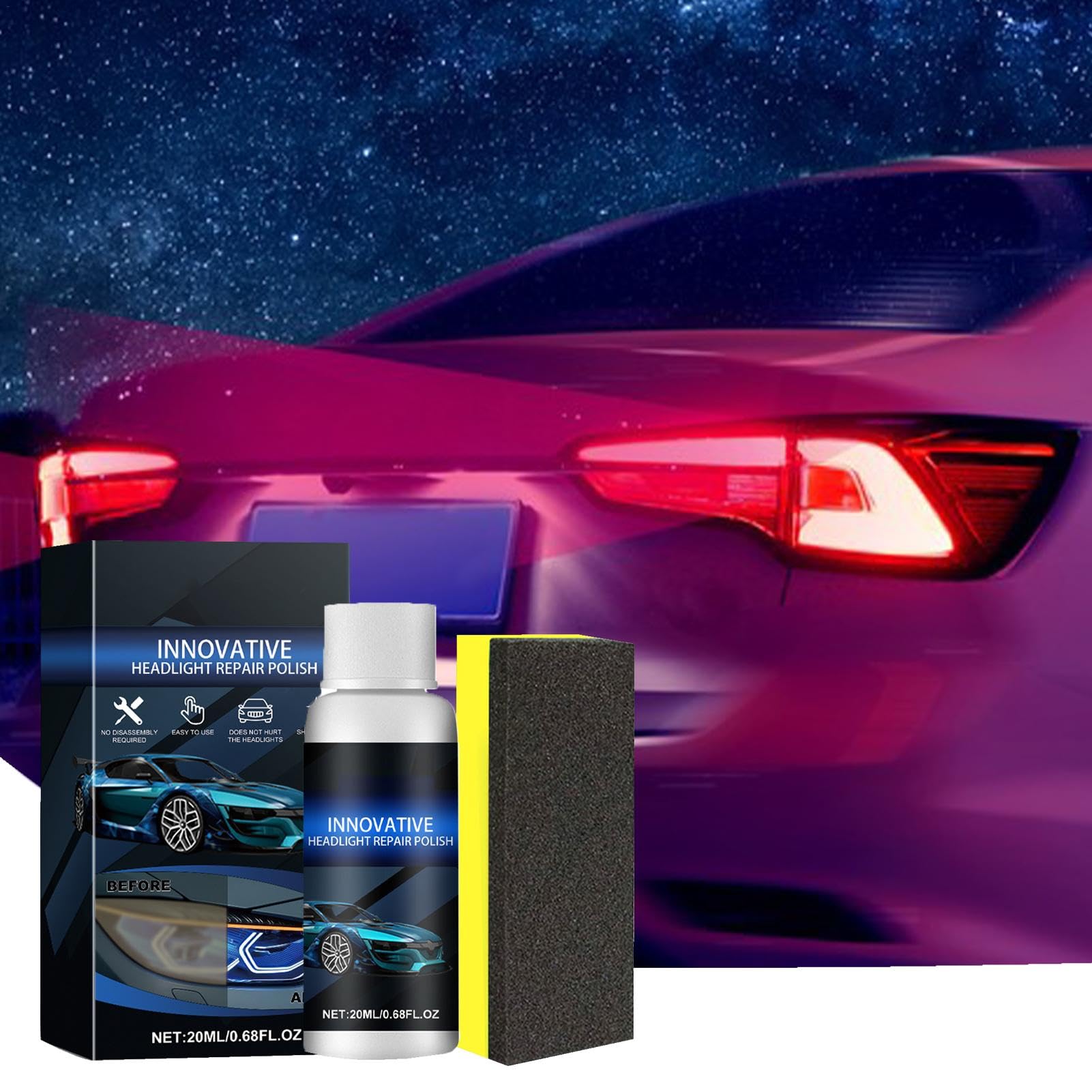 INNOVATIVE HEADLGHT REPAIR POUSH ! Car headlight restoration liquid, car lamp crystallisation refurbishment restorer, lampshade yellow to white bright, fuzzy to clear