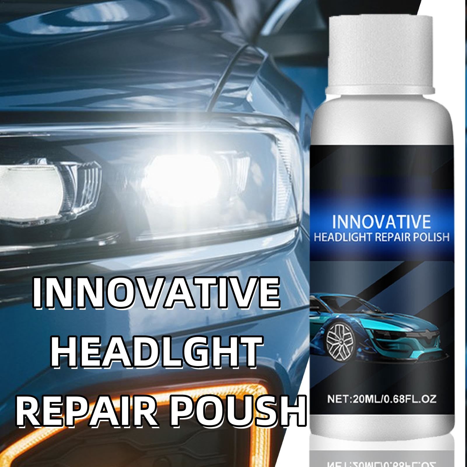INNOVATIVE HEADLGHT REPAIR POUSH ! Car headlight restoration liquid, car lamp crystallisation refurbishment restorer, lampshade yellow to white bright, fuzzy to clear