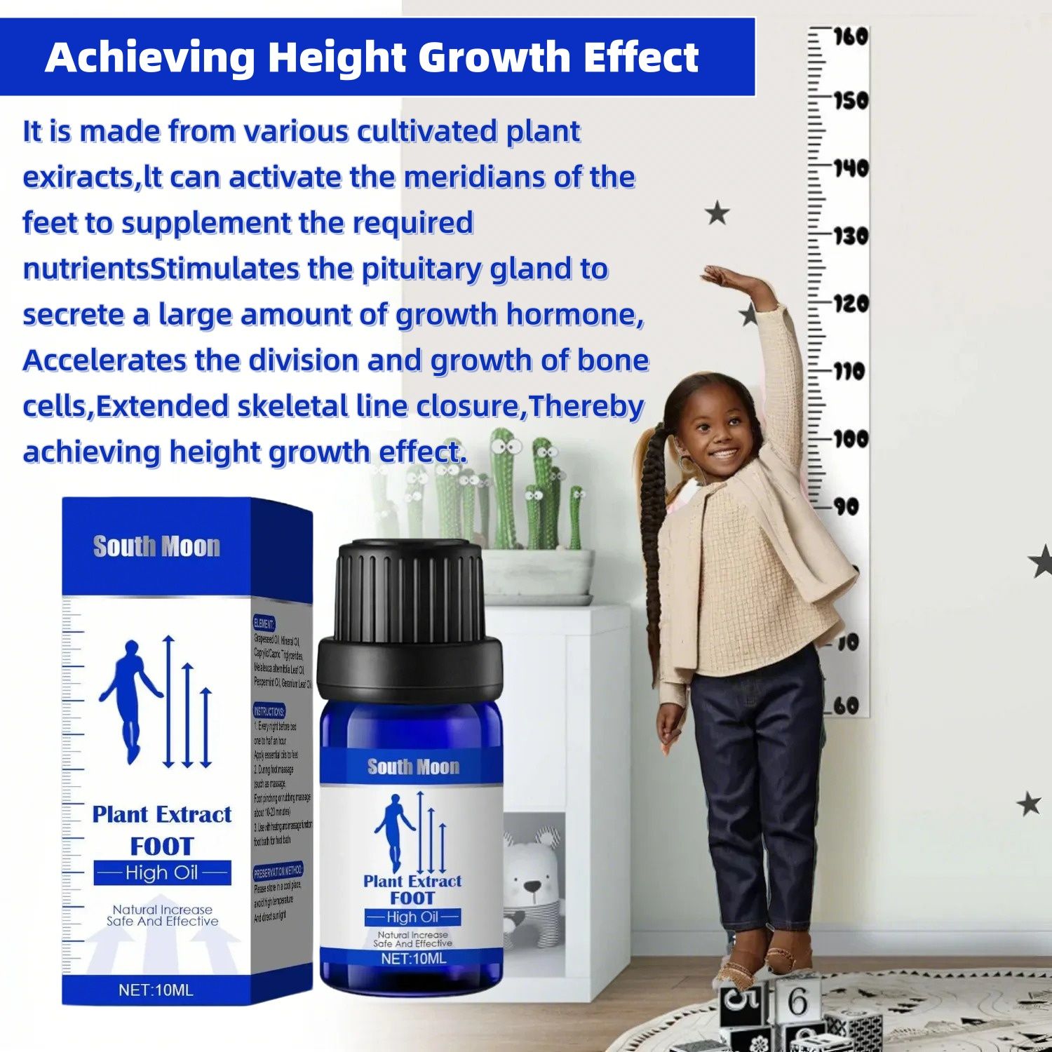 Height Growth Oil, Nature Herbal Increased Essential Oil, 10 ml Height Growth Foot Oil, Safe Mild Strong Permeability Height Increasing Essential Oil for Bone Growth
