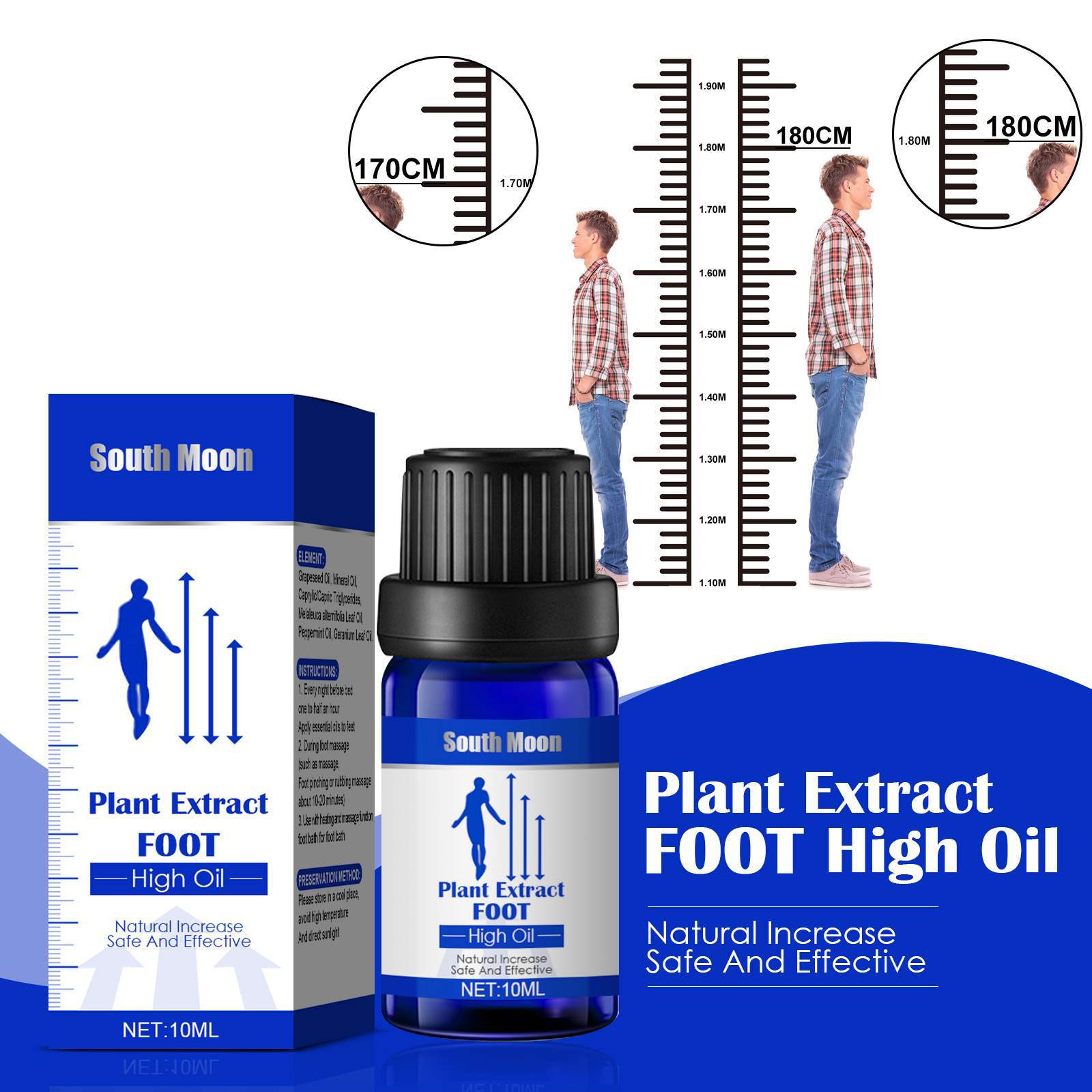 Height Growth Oil, Nature Herbal Increased Essential Oil, 10 ml Height Growth Foot Oil, Safe Mild Strong Permeability Height Increasing Essential Oil for Bone Growth