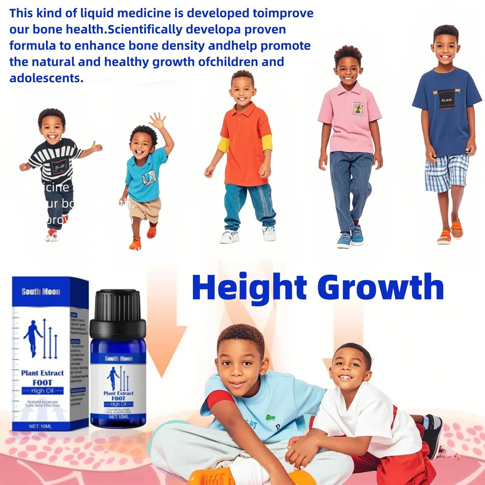 Height Growth Oil, Nature Herbal Increased Essential Oil, 10 ml Height Growth Foot Oil, Safe Mild Strong Permeability Height Increasing Essential Oil for Bone Growth
