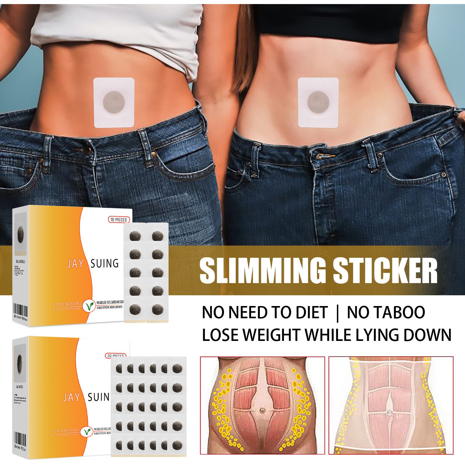 Lazy Slimming Weight Loss Body Shaping Patches，Pack Of 10 Patches - Anti-cellulite - To Burn Belly Fat - For Bucket Size Waist, Belly Fat, Beer Belly Size