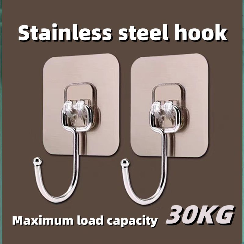 10pcs Large Ultra-strong Hook Set Load-bearing Hook Hanger Stainless Steel Solid Hook Bathroom Rust-proof Removable Wider Thicker Hooks Strong Self Adhesive Hooks Waterproof Hook Kitchen Hook
