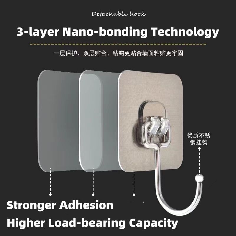 10pcs Large Ultra-strong Hook Set Load-bearing Hook Hanger Stainless Steel Solid Hook Bathroom Rust-proof Removable Wider Thicker Hooks Strong Self Adhesive Hooks Waterproof Hook Kitchen Hook