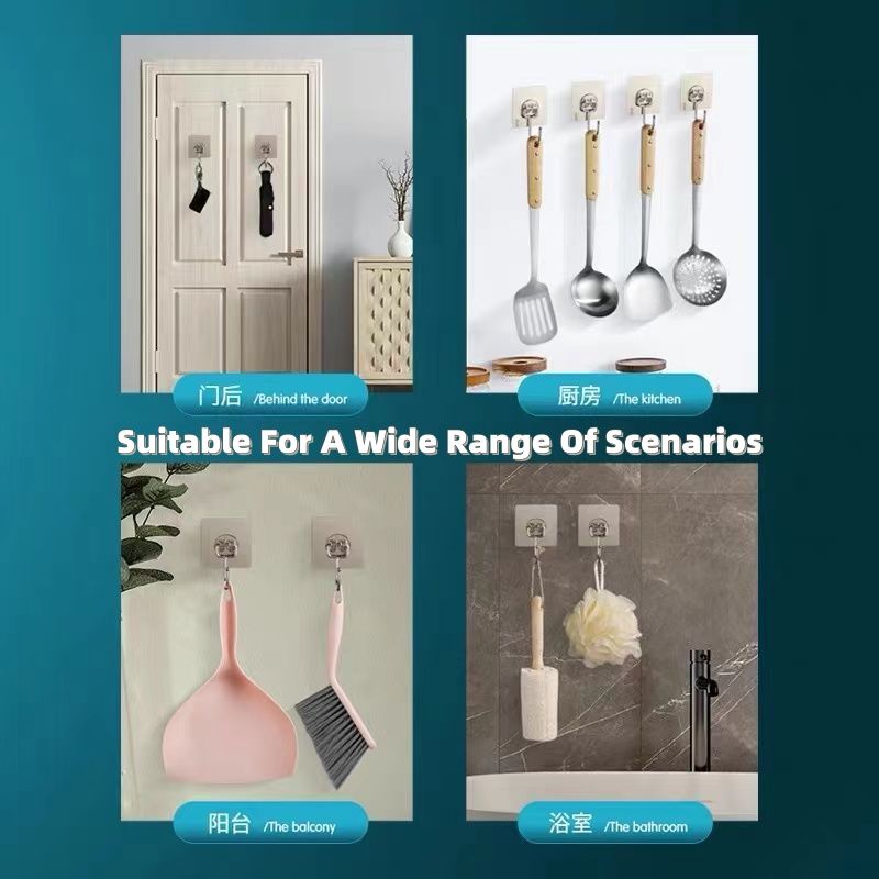 10pcs Large Ultra-strong Hook Set Load-bearing Hook Hanger Stainless Steel Solid Hook Bathroom Rust-proof Removable Wider Thicker Hooks Strong Self Adhesive Hooks Waterproof Hook Kitchen Hook