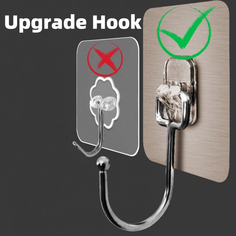 10pcs Large Ultra-strong Hook Set Load-bearing Hook Hanger Stainless Steel Solid Hook Bathroom Rust-proof Removable Wider Thicker Hooks Strong Self Adhesive Hooks Waterproof Hook Kitchen Hook