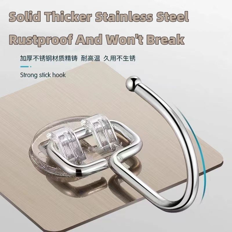 10pcs Large Ultra-strong Hook Set Load-bearing Hook Hanger Stainless Steel Solid Hook Bathroom Rust-proof Removable Wider Thicker Hooks Strong Self Adhesive Hooks Waterproof Hook Kitchen Hook