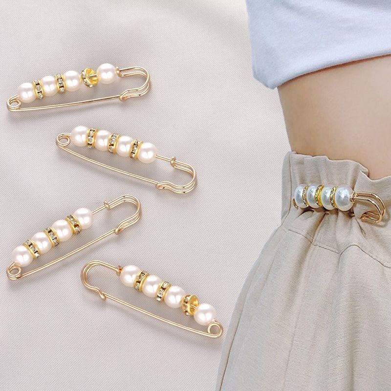 4PCS Multi-purpose Multi-function Imitating Pearl Pin Jewelry, Waist Reduction,pearl Brooch Fixed Girth,decorating Various Clothes/trousers/shirt/dress/sweater/shawl/pant /scarves/jackets/hats/handbag