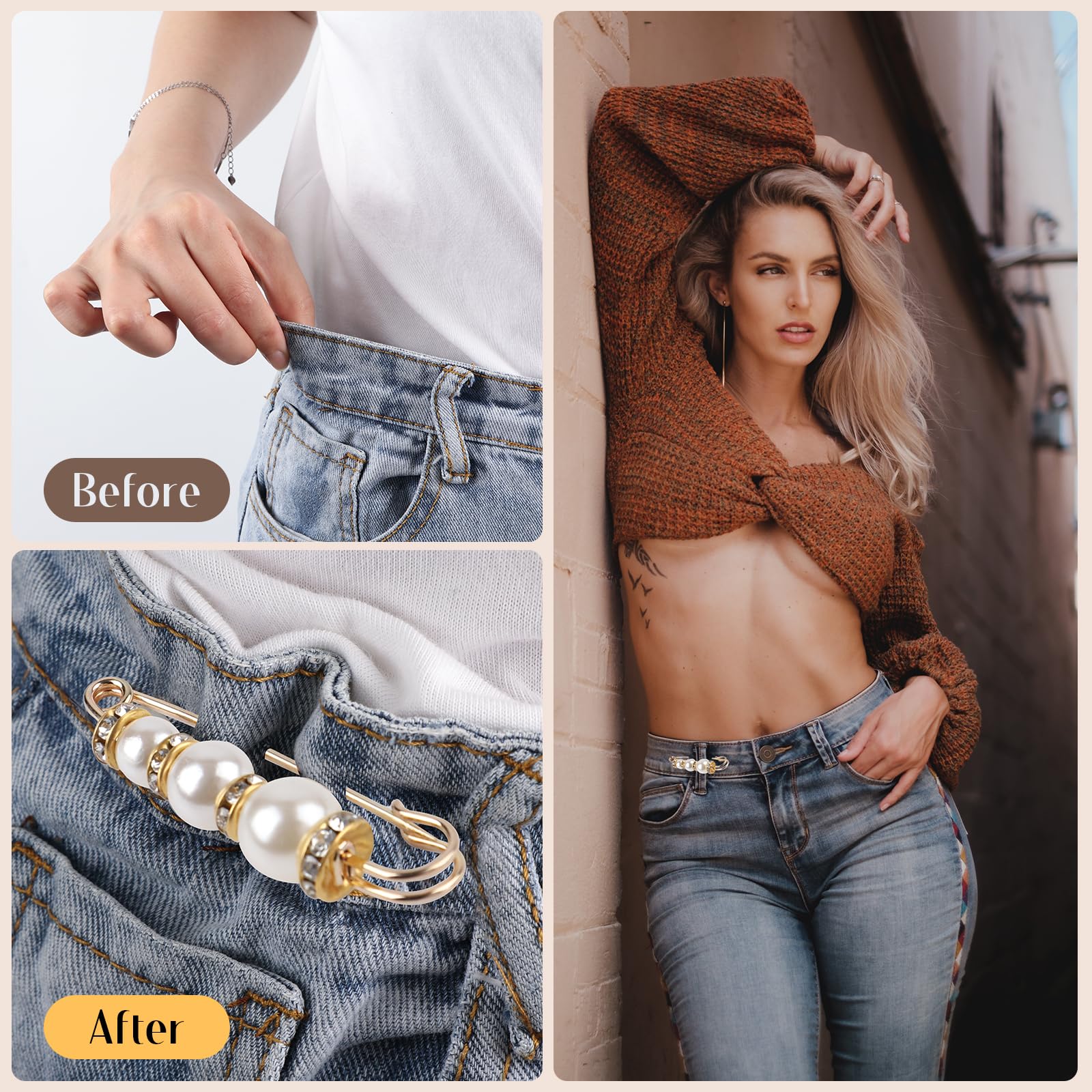 4PCS Multi-purpose Multi-function Imitating Pearl Pin Jewelry, Waist Reduction,pearl Brooch Fixed Girth,decorating Various Clothes/trousers/shirt/dress/sweater/shawl/pant /scarves/jackets/hats/handbag
