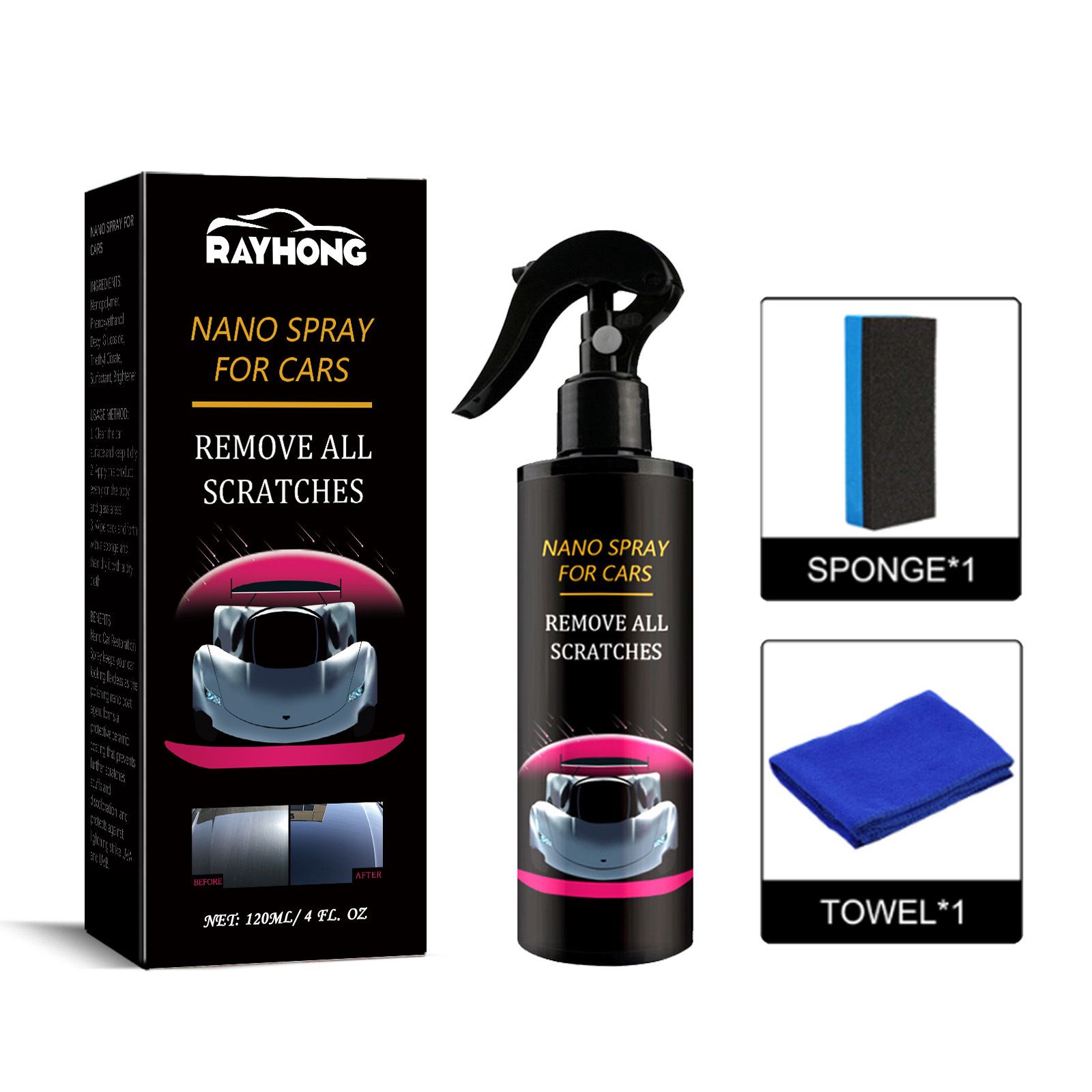120ml NANO SPRAY FOR CARS REMOVE SLIGHT SCRATCHES，Car Scratch Repair Nano Spray, Car Coating Agent, Nano Spray Quick Repair Car Coating, To Car Paint Plating Crystal, Car Surface Drive Wax Water