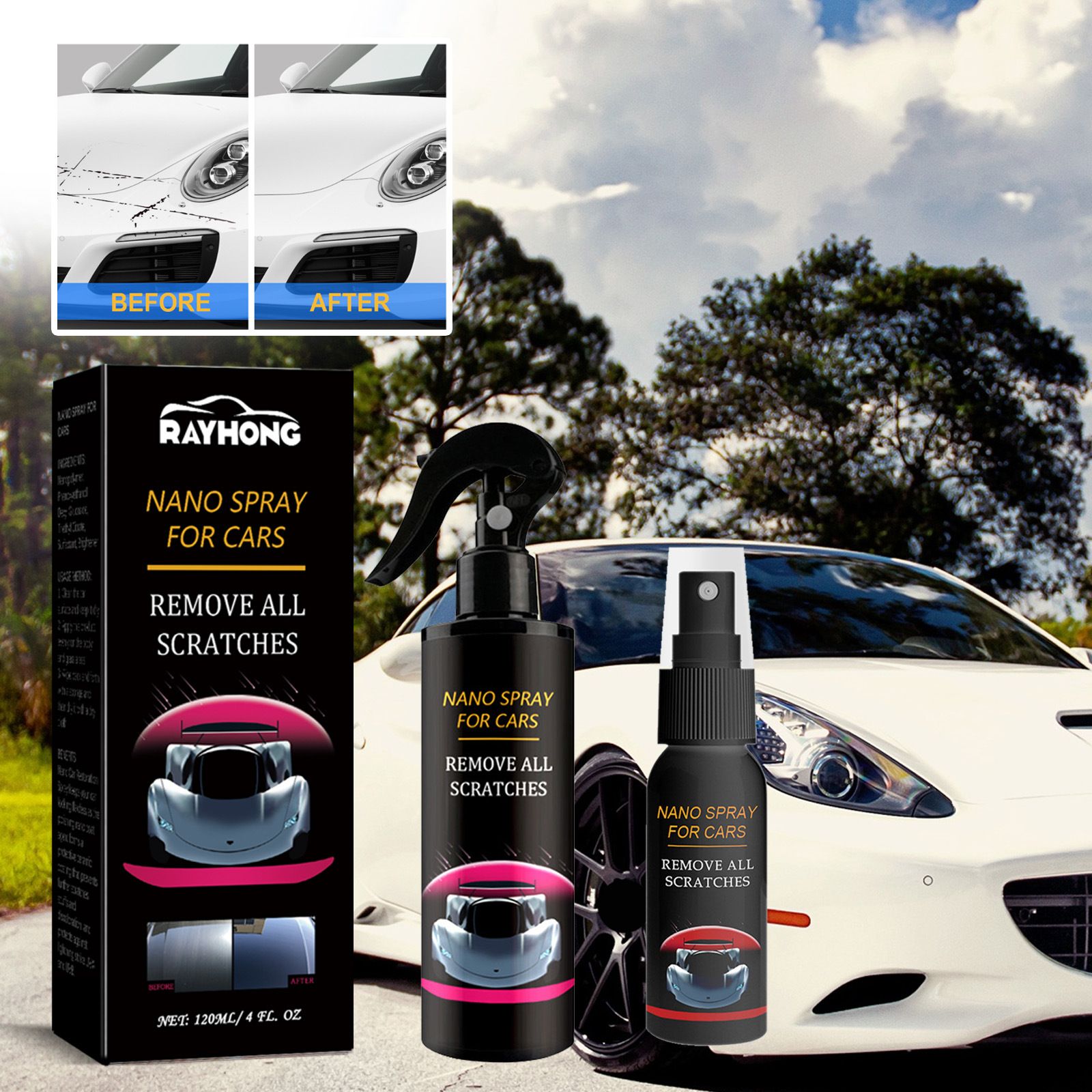 120ml NANO SPRAY FOR CARS REMOVE SLIGHT SCRATCHES，Car Scratch Repair Nano Spray, Car Coating Agent, Nano Spray Quick Repair Car Coating, To Car Paint Plating Crystal, Car Surface Drive Wax Water