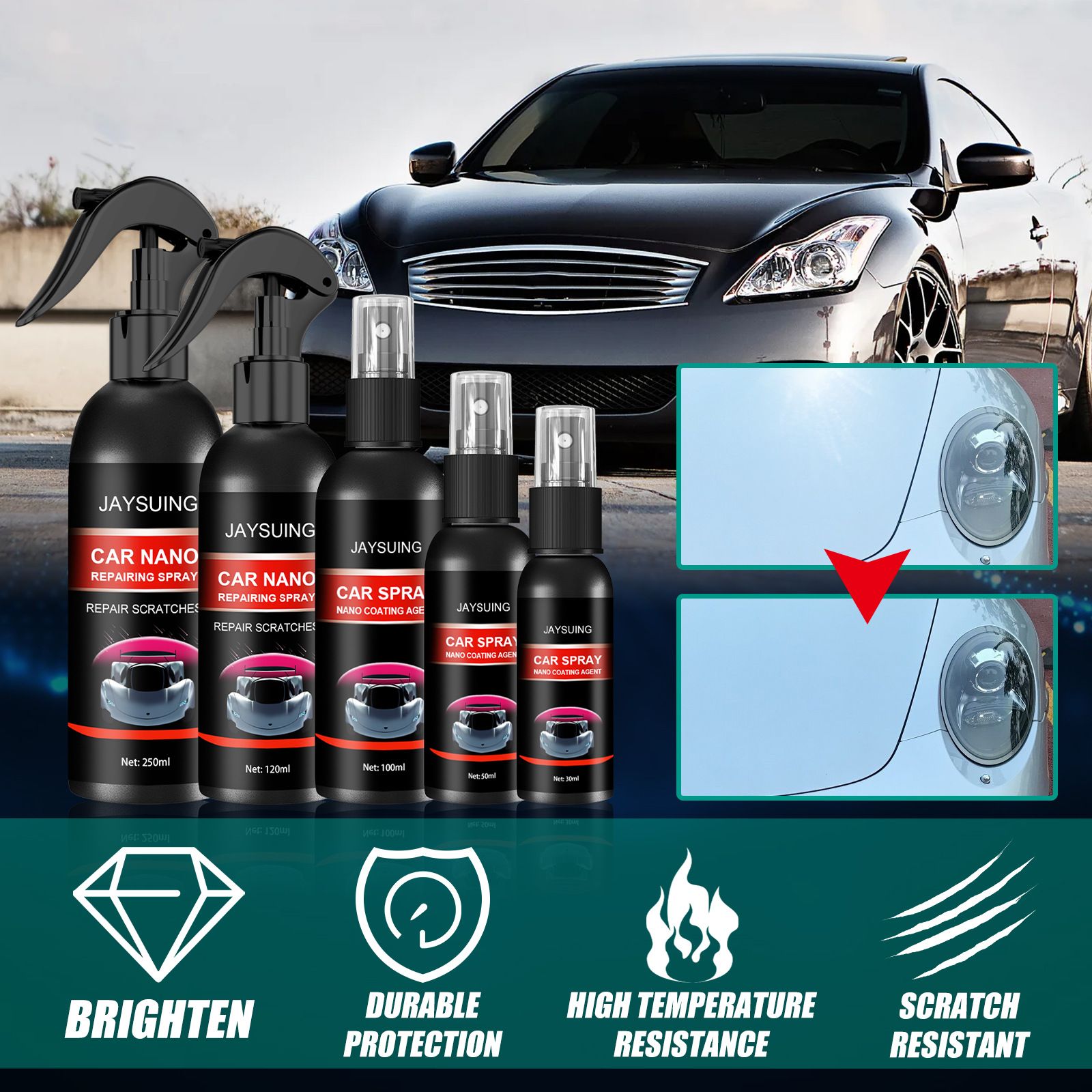 Car Slight Scratch Repair Spray, Car Coating Spray, Dustproof Car Nano Coating Polish, Auto Scratch Removal Paint Scratch Spray, Waterless, Anti-Pollution Liquid, Sealing Glaze Coating Agent