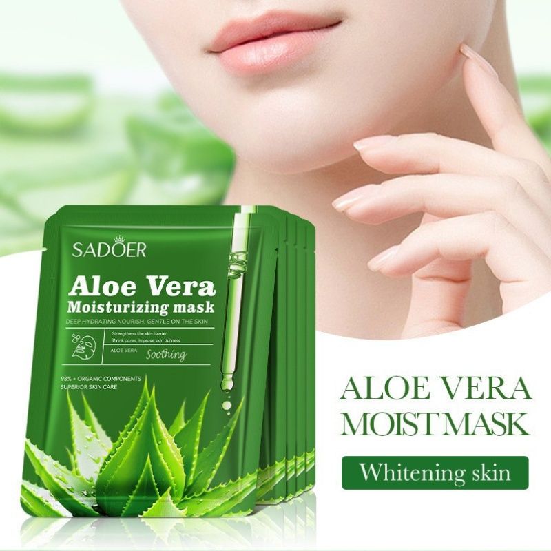 5pcs aloe vera face mask -sadoer skin care set natural plants - moisturize hydrating brightening whitening acne treatment | firming anti-wrinkle deeply nourish smooth anti-dark repair skin