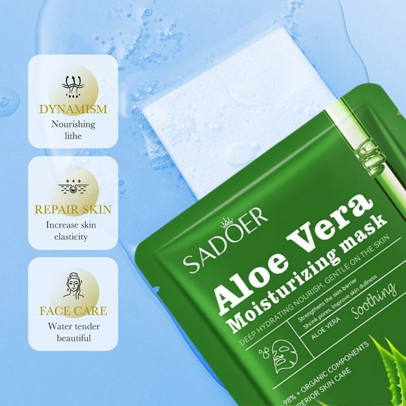 5pcs aloe vera face mask -sadoer skin care set natural plants - moisturize hydrating brightening whitening acne treatment | firming anti-wrinkle deeply nourish smooth anti-dark repair skin