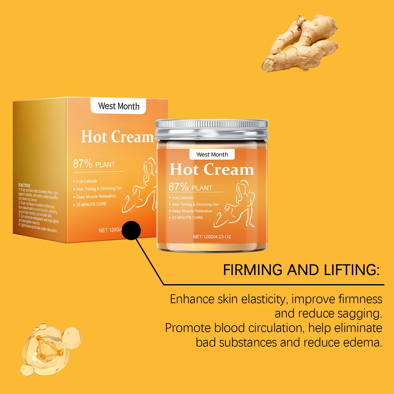 Slimming And Weight Loss Hot Cream,87% Plant,Anti-Cellulite,Skin Toning & Slimming Gel,Deep Muscle Relaxation,Enhance Skin Elasticity,Improve Firmness And Reduce Sagging,Promote Blood Circulation