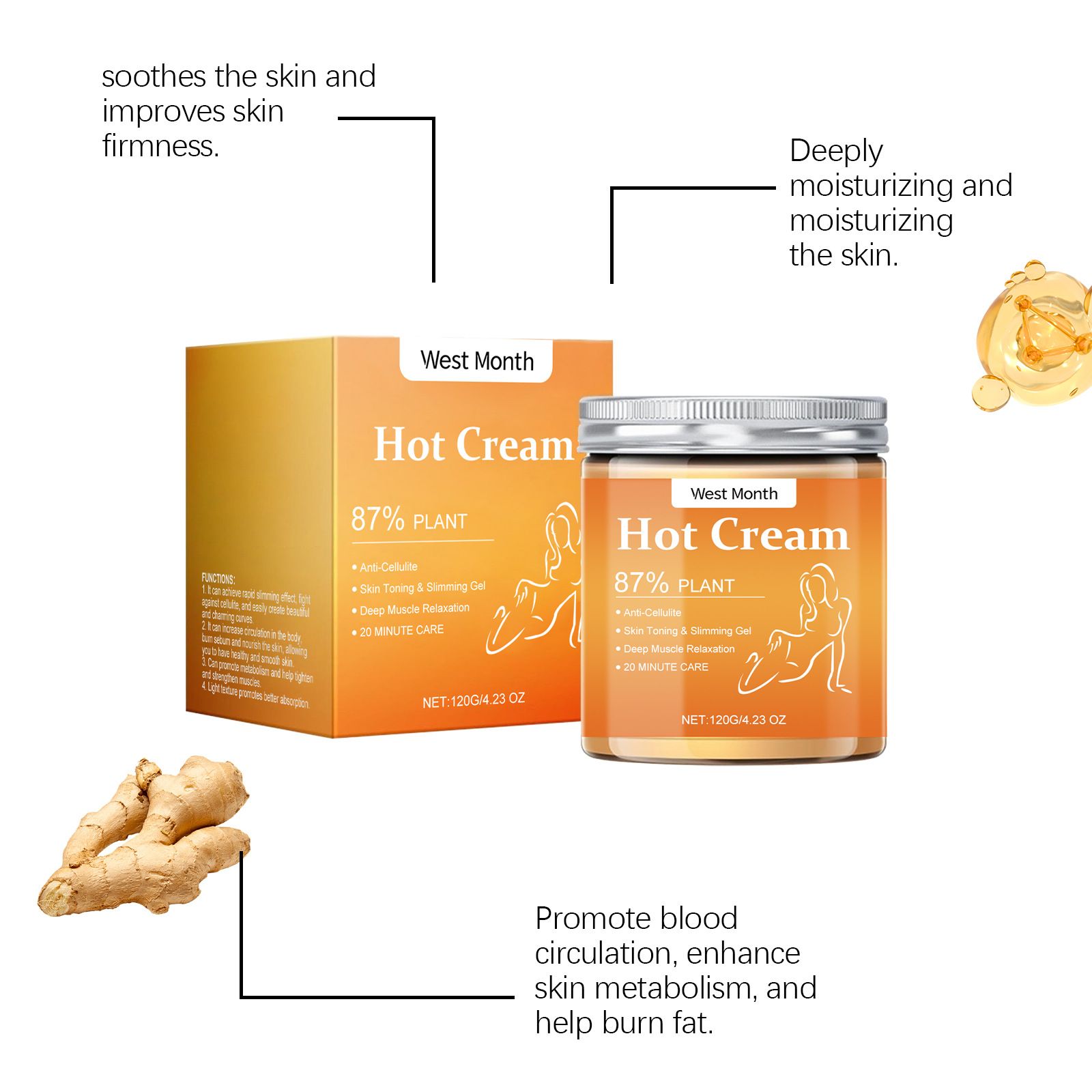Slimming And Weight Loss Hot Cream,87% Plant,Anti-Cellulite,Skin Toning & Slimming Gel,Deep Muscle Relaxation,Enhance Skin Elasticity,Improve Firmness And Reduce Sagging,Promote Blood Circulation
