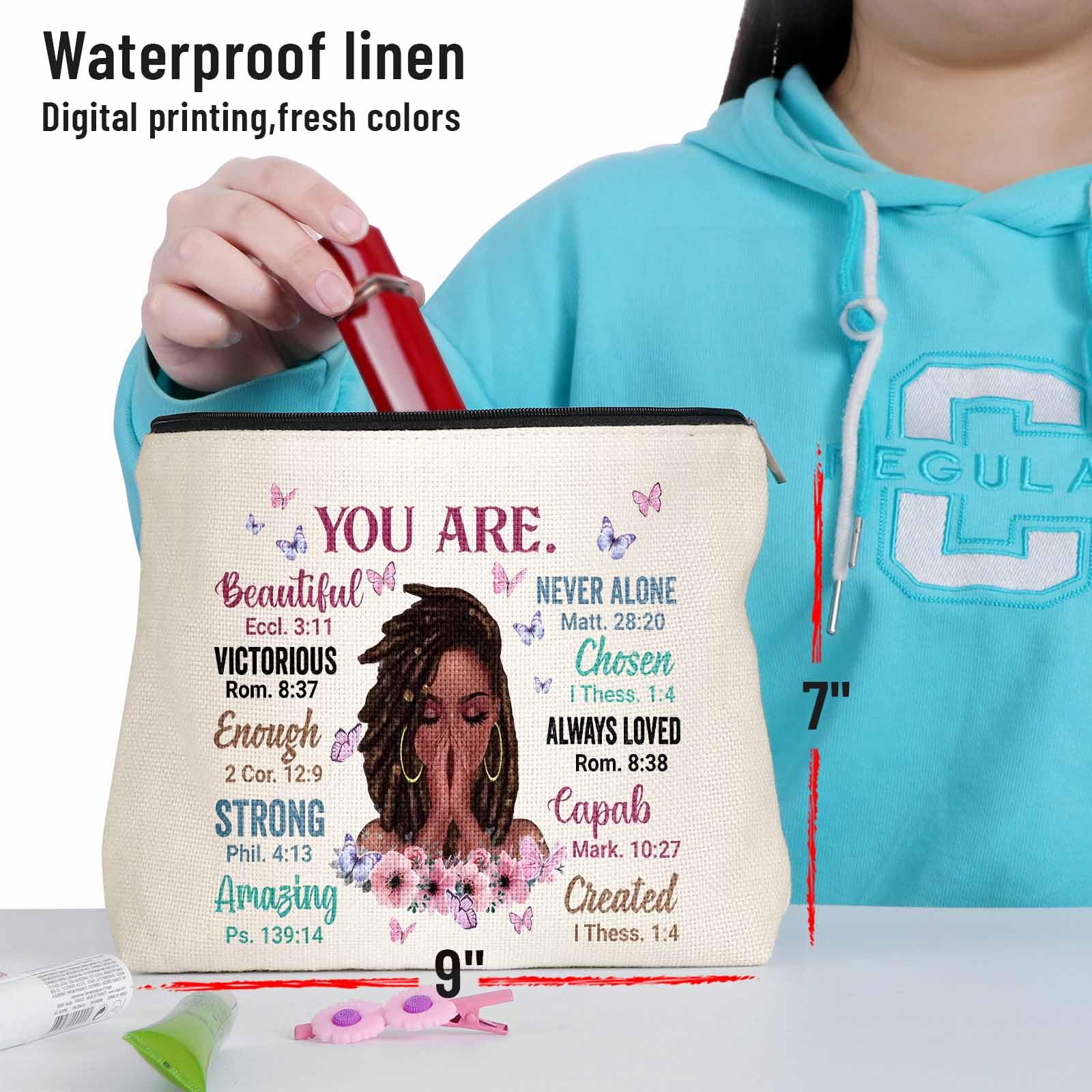 Women Purse,Makeup Bag,Travel Toiletry Bag,Zipper Pouch,Women Inspirational Bag,Femal Religious Cosmetic Bags,Spiritual Biblical Bag,Christian Bag,Birthday Christmas Mothers Day Gifts