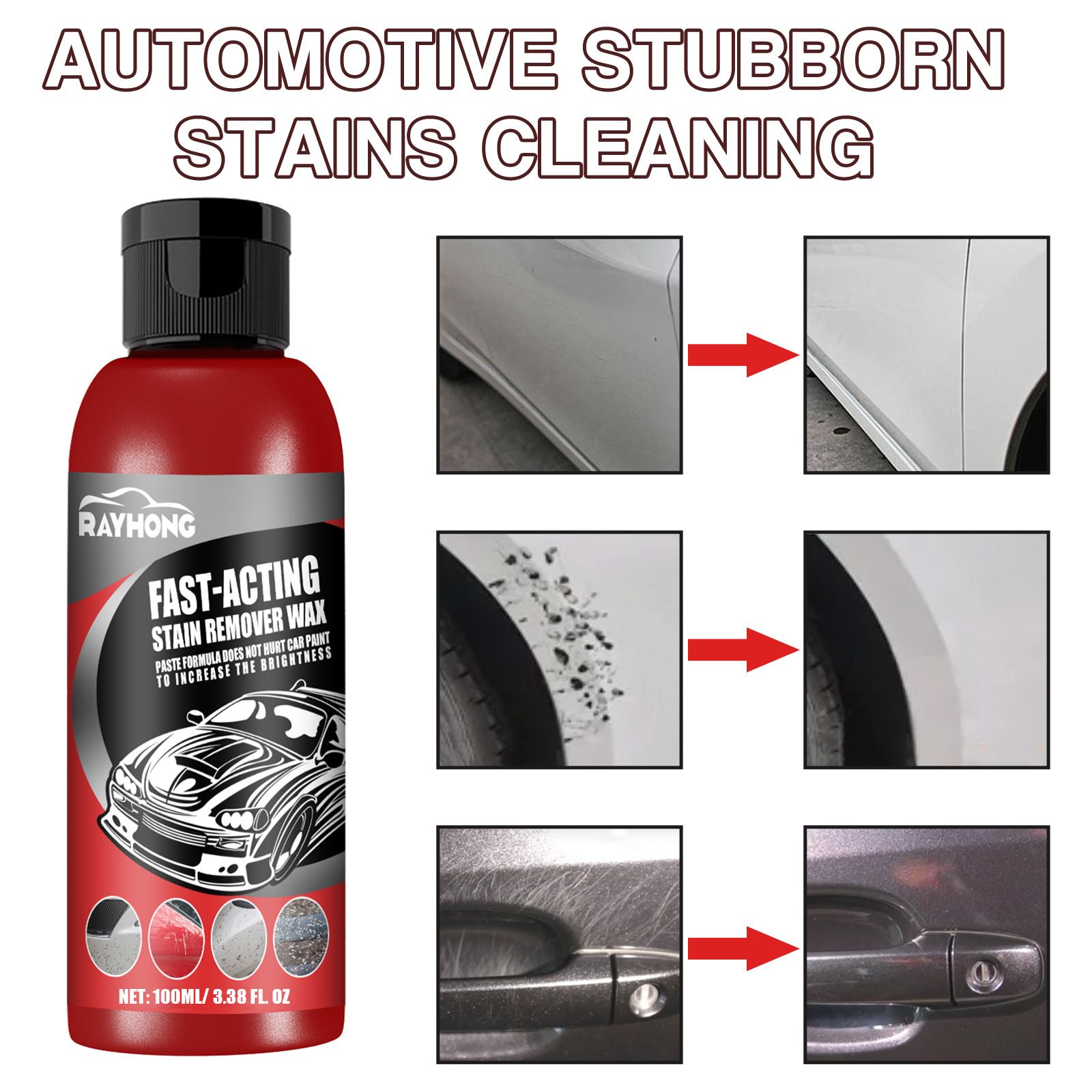 Car Fast-Acting Stain Remover Wax,Paste Formula Does Wot Eurt Car Prunt To Incbease The Brigmtmess,Automotive Remove Stubborn Stains Cleaning,Does Not Damage The Car Paint,Wipe Clean